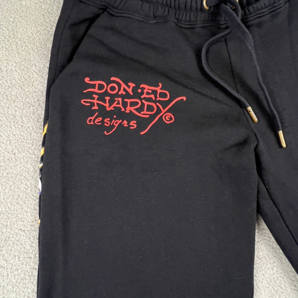 Ed Hardy Sweatpants Women Small Black Wide Leg Skull Graphic Y2K Streetwear Punk - Picture 4 of 16